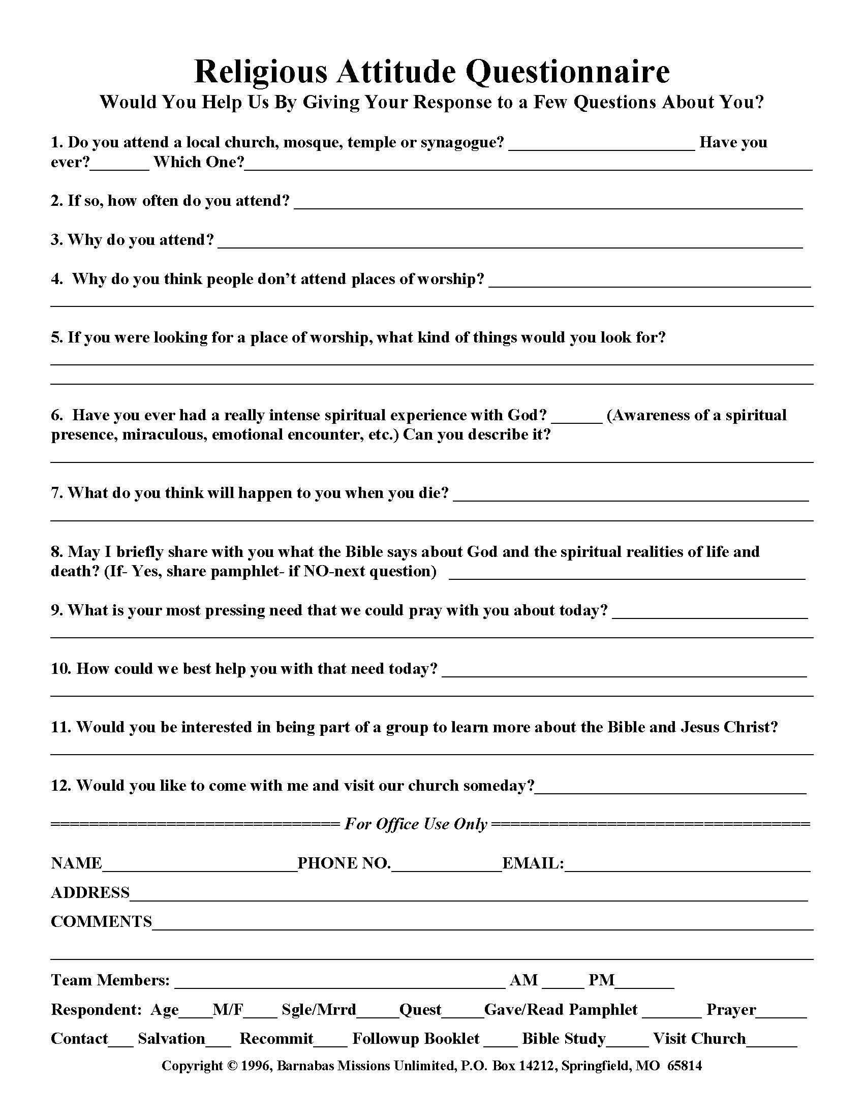 Religious Attitude Questionnaire